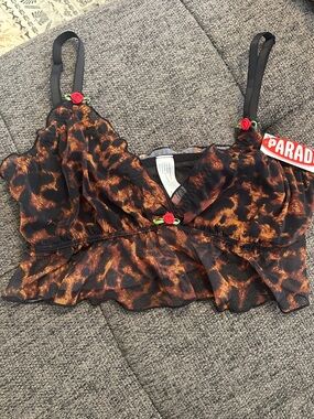 NWT Size Medium Parade Brown Animal Print Sheer Mesh Wireless Bralette